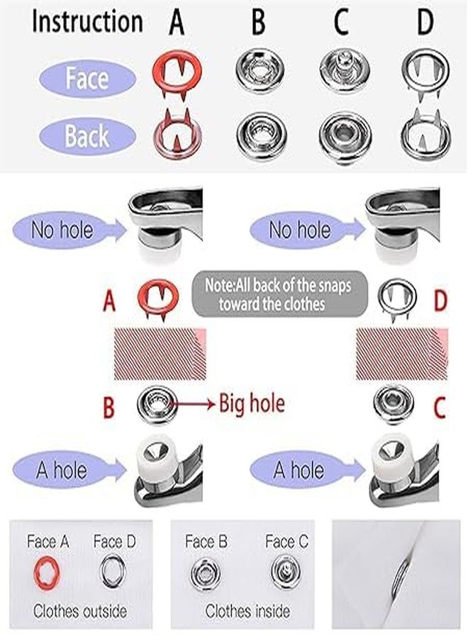 Qatalitic Premium Snap Buttons, Grommet Tool Kit, 100 Prong Buckles & 100 Snap Buckles, 200 Pcs Coloured Five Claw Buckle Rings, Thickened Snap Fasteners Kit, for Household Clothing, Sewing & Crafting - Image 3